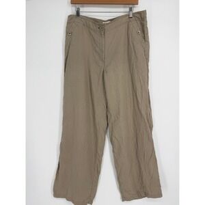 Chicos‎ Wide Leg Linen Pants Tan Brown Pockets Sz 2 L Minimalist Coastal